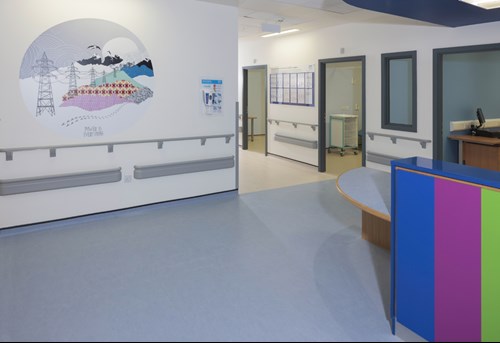 Ian Richards, Graphics integrated into new childrens’ hospital.  Photograph Ruth Clark