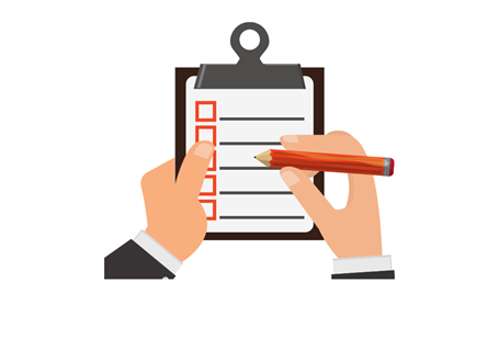 Graphic image of a person about to write on checklist attached to a clipboard (Canva image)